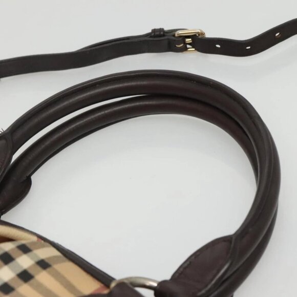 BURBERRY Nova Check Hand Bag PVC Leather 2way Beige Brown Auth 117724 - Picture 5 of 16